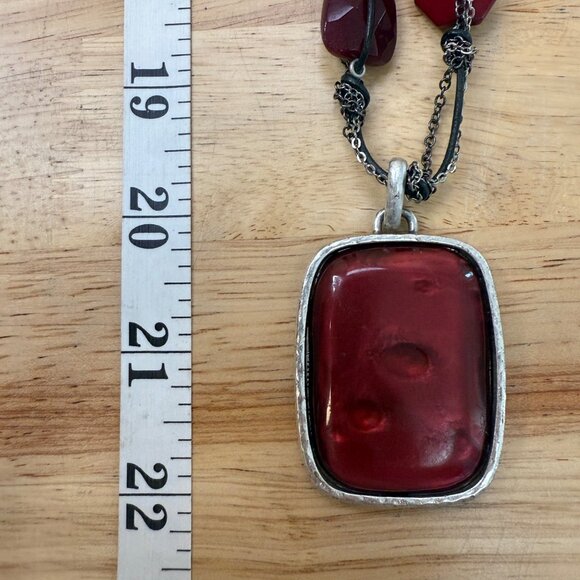 Chicos Double-Strand Red Pendant Necklace With Black & Silver Accents - Picture 7 of 9